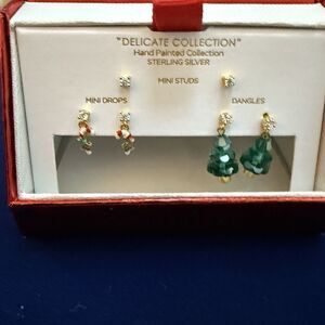 GOLD CAKE Sterling Silver Mini Stud Earrings 3 Pair Delicate Collection Xmas New